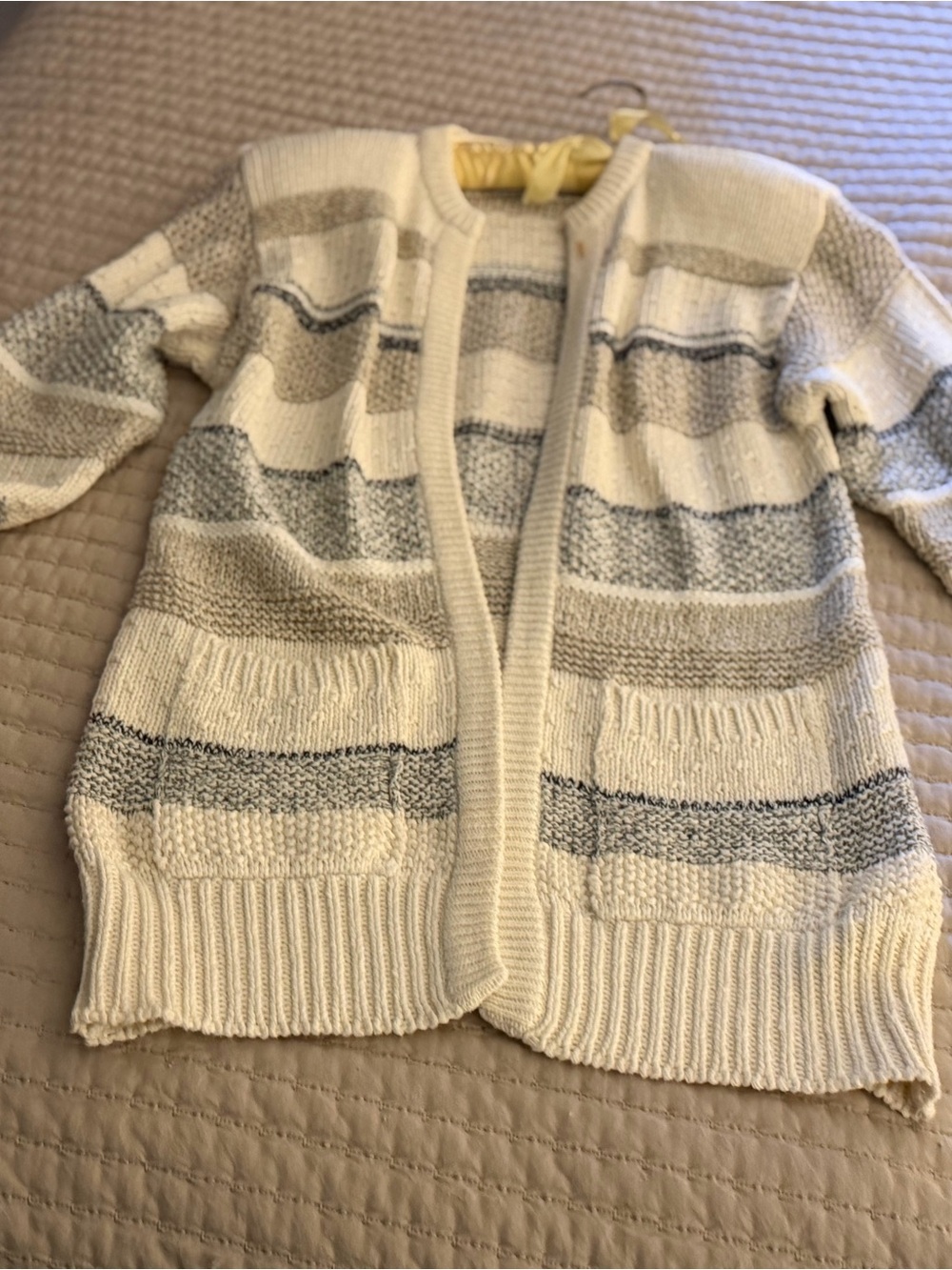 Claiborne Cream & Gray Knit Open-Front Cardigan
